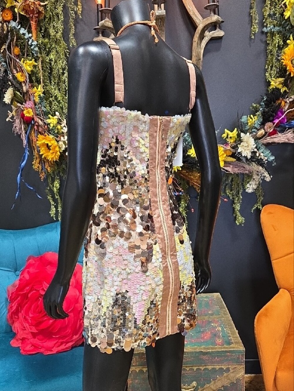 Luxxel Iridescent Sequin Mini Dress - Champagne, Rose, Gold - Picture 8 of 13